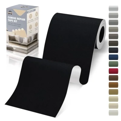Image de Patch Tissu Autocollant, 10x200 cm Toile Imperméable Autocollant pour Canapé Tente Meuble Siège Voiture Chaise Longue, Noir