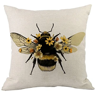 Image de CANSEGO Housse de coussin en coton et lin Motif abeille avec ailes : Jaune 45,7 x cm