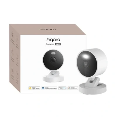 Image de Aqara Caméra Intérieure/Extérieure G100, 2K, HomeKit Secure Video, 2,4 Ghz WiFi, Vision Nocturne Couleur avec Projecteur, Détection IA, Wi FI 6, Étanche IP65, Compatible Alexa, Google Home, Blanche