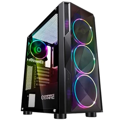 Image de EMPIRE GAMING Boitier PC Gamer Diamond ARGB Moyenne Tour ATX et ITX Façade Diamant Plexiglas Paroi Latérale en Verre Trempé 4 Ventilateurs 3 pins 5 Volts LED RGB Adressable 120 mm MB Sync