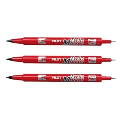 Image de Pilot Lot de 3 Marqueurs TWIN MARKER BEGREEN indélibile rouge 2 pointes ogives:fine et moyenne