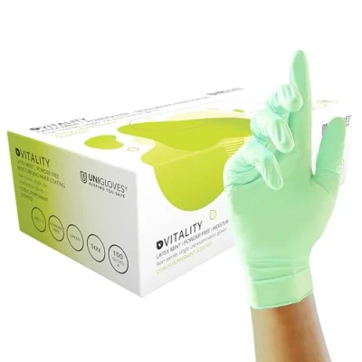 Image de Unigloves Gd0014 Vert Llano e sans poudre Gants en latex, grande, Vert, (lot de 100)