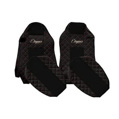 Image de F CORE Housses de Siege Camion compatibilité pour Man TGX 01.07 03.20 Conducteur ISRI Passager Différents sièges Noir/Rouge