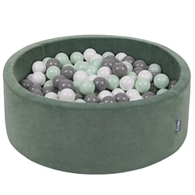 Image de KiddyMoon Piscine À Balles pour Bébé Velours Rond 90X30cm/300 7Cm Fosses Boules Jouet Enfant, Vert Forêt: Blanc/Gris/Menthe