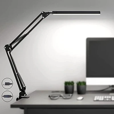 Image de SKYLEO Lampe de Bureau LED Puissante avec clip Protection des yeux 3 modes d&#039;éclairage x 10 niveaux luminosité Noir