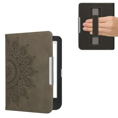 Image de kwmobile Étui liseuse Compatible avec Kobo Clara BW/Colour à Rabat magnétique Protection eReader Sangle Gris