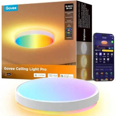 Image de Govee Plafonnier LED RGBIC, Smart Luminaire 38cm, 4300lm Éclairage de Plafond Lampe Dimmable Travailler avec Matter Alexa Google Home, Intérieur pour Salon Chambre Cuisine Couloir