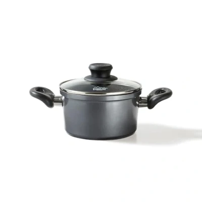 Image de STONELINE Casserole 16 cm, 1,5 L, avec Couvercle en Verre, Compatible à l&#039;Induction et au Four, Revêtement Antiadhésif de vraies particules pierre, Gris