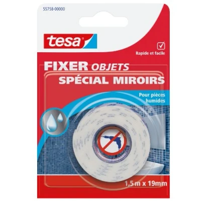 Image de tesa Fixer Objets Special Miroirs pour pièces Humides Ruban Adhésif les sans Vis Résistant et Idéal dans Salles de Bains Douches 1,5 m x 1,9 cm