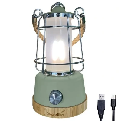 Image de Skandika Lampe LED Kiruna de camping rétro outdoor avec powerbank, intensité réglable, sans fil, batterie, rechargeable, USB, blanc chaud et froid, 75h d&#039;éclairage (Kiruna vert)