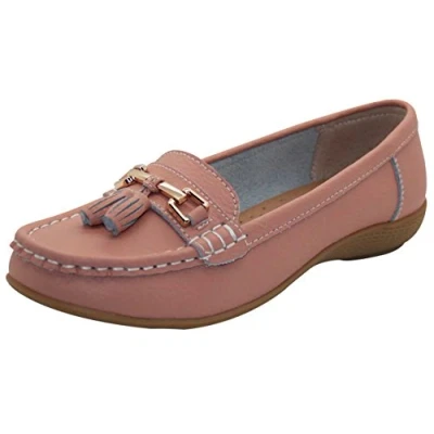 Image de JO &amp; JOE , Mocassins pour femme en cuir avec semelle à talon légèrement compensé, style décontracté, confortable, chaussures de travail,Rose Poudré,37 EU / 4 UK