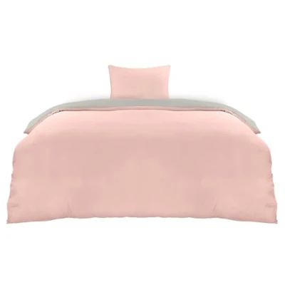 Image de Utopia Bedding Housse de Couette 1 Personne 135x200 cm avec Taie d&#039;oreiller 80x80 (Gris/Rose) Parure lit Ensembles Housses en Microfibre brossée Douce