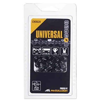 Image de Chaîne Universal, CHO020 : pour tronçonneuse, 14 Pouce/35cm 3/8 Pouce 49p, excellent tranchant, entretien facile, accessoire d’origine de McCulloch (n art. 00057 76.151.20)