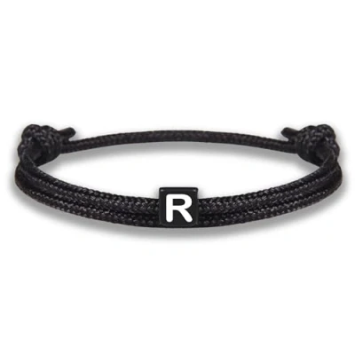 Image de GD GOOD.designs EST. 2015 Bracelet corde avec lettres d&#039;amitié noir ajustable de 14cm à 24cm Initial R