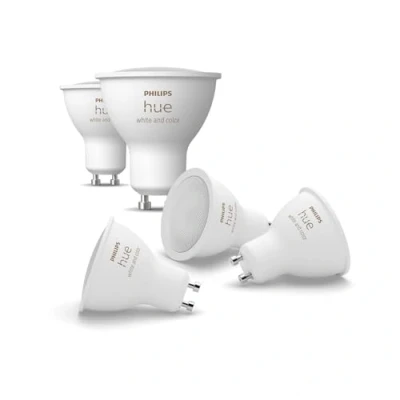 Image de Philips Hue White and Color Ambiance, Lot de 5 Ampoules connectée GU10, lumière Blanche et Couleur, Compatible Bluetooth, contrôle Vocal avec Alexa, Apple Home Google Assistant, Blanc