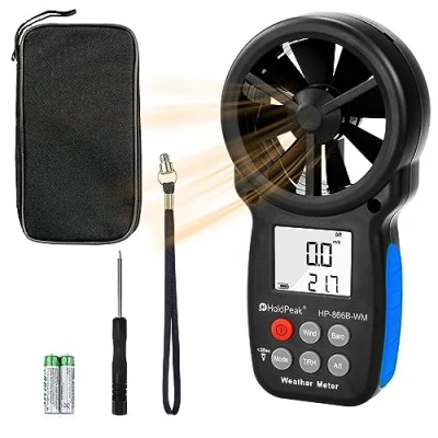 Image de HoldPeak Anémomètre Numérique Portable HP 866B WM, avec écran LCD Professionnel, Indicateur Baromètre, Température et vent Froid Rétroéclairage Max/Min