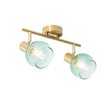 Image de Qazqa Art Déco spot goud met groen glas 2 lichts Verre Acier/Verre Allongé Convient pour LED Max. x 25 Watt