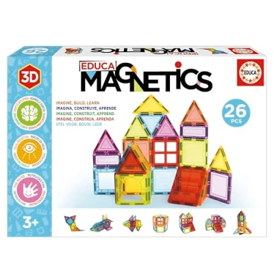 Image de Educa Magnetics Jeu éducatif de Construction 3D magnétique avec 61 pièces pour Enfants, construit des Figures géométriques en développant la créativité et l&#039;imagination. À partir 3 Ans (20024)