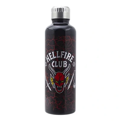 Image de Paladone Stranger Things Hellfire Club Bouteille d&#039;eau en acier inoxydable avec couvercle 500 ml Noir/multicolore