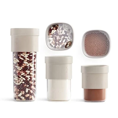 Image de Lékué Set de bocaux Cuisine pour Conserver Les Aliments, Flip Storage Set, Beige, L/M