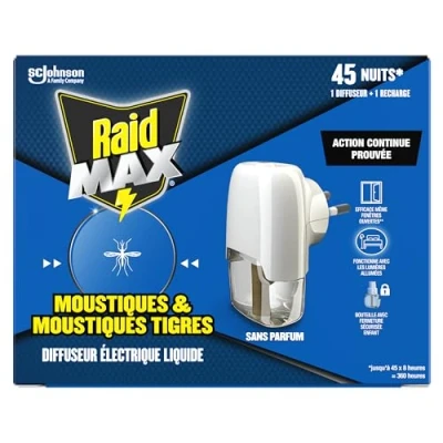 Image de Raid Max Prise Anti Moustiques Electrique Liquide et Tigres 45 Nuits 1 Diffuseur + Recharge Sans Parfum