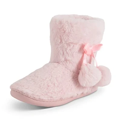 Image de Polar Chaussons d&#039;hiver en mousse à mémoire de forme avec pompons fausse fourrure, pour femme, Fourrure rose, 40 EU