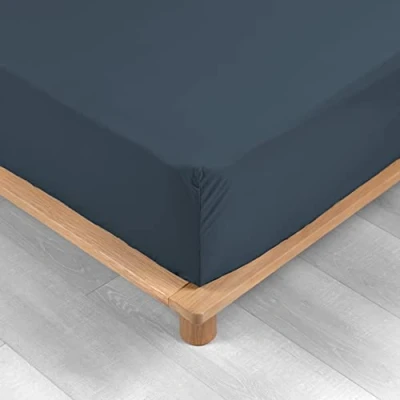 Image de douceur d&#039;intérieur, Drap Housse (160 x 200 cm) Percaline Bleu, Percale de Coton