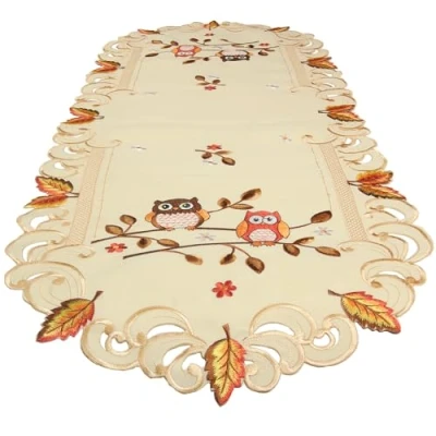 Image de Quinnyshop Chouette Chemin de Table 45 x 110 cm Ovale Polyester, Beige