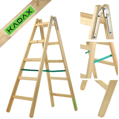Image de KADAX Escabeau Pliable en Bois, Échelle à Structure Robuste et Sécurisée, Conçue pour Un Accès Facile Confortable aux Hauteurs (5 Marches)
