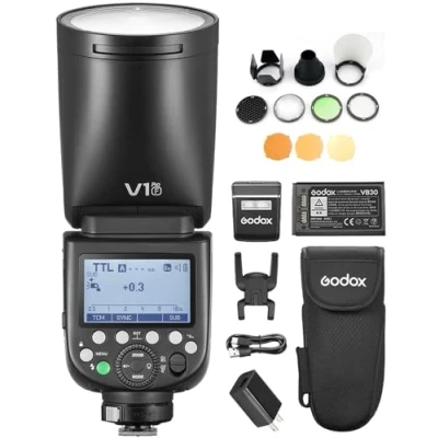 Image de GODOX V1 Pro F 2.4G Flash Speedlite pour Appareil Photo sans Fil,AK R1 Kit,24 Paquets Gel,E TTL II Automatique,Mode M/TTL,Luminosité Réglable Compatible Appareils FUJIFILM
