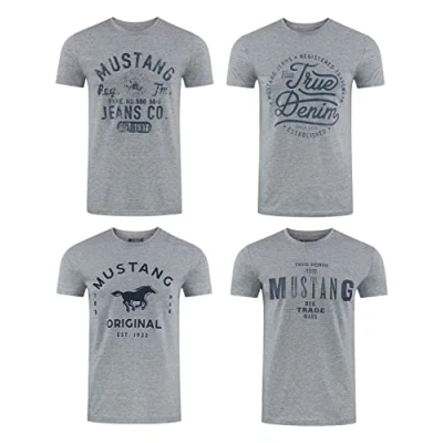 Image de MUSTANG Lot de 4 t Shirts pour Homme avec imprimé sur Le Devant et col Rond Mélange Couleurs Bleu Noir Multicolore X Large (P18)