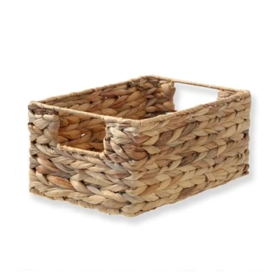 Image de CASÂME Panier en Jacinthe d&#039;Eau Armature Métal Avec Poignées Tiroir de Rangement Fibres Naturelles Salon, Dressing, Chambre L 28 x P 19 H 13 cm