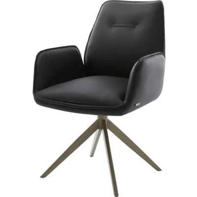 Image de Chaise pivotante Zoa Flex cuir de vache noir pied croisé large aspect titane pivotement sur 360 fonction bascule ressorts ensachés