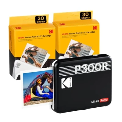Image de KODAK Mini 3 Retro 4PASS Imprimante Photo Portable (7,6x7,6cm) Paquet avec 68 Feuilles, Noir