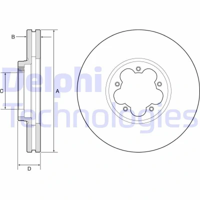 Image de DELPHI BG9176C Disque de frein 308 33 5 ventilé revêtu non traité sans roulement roue, bague ABS FORD: Transit Custom V362 Van