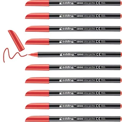 Image de edding 1200 Feutre de coloriage pointe fine rouge 10 stylos ronde 1 mm stylo pour ecriture, dessin,