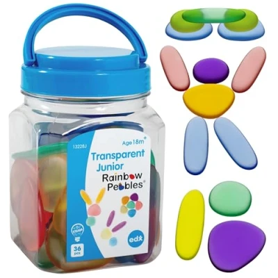 Image de edx Education Junior Rainbow Pebbles Mini pot Transparent Pierres de tri et d&#039;empilage Mathématiques Manipulative À partir 18 mois