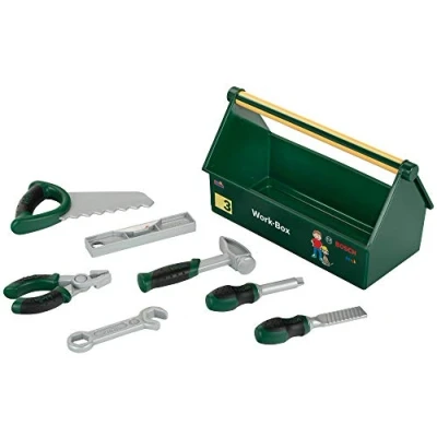 Image de Theo Klein 8573 Caisse à outils Bosch avec 7 différents d&#039;une grande robustesse et une poignée très pratique. Dimensions : 30,25 cm x 14 17,25 Jouet pour enfants partir de 3 ans