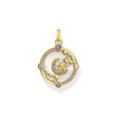 Image de Thomas Sabo Femme Petit Pendentif avec Croissant de Lune et Pierres Multicolores plaqué Or Doré Jaune 18 Carats, Émail À Froid, Argent Sterling 925 PE954 565 7