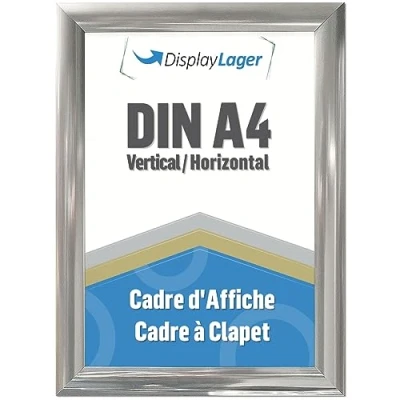 Image de DisplayLager, qualité danoise Cadre encliquetable A4 avec profil en aluminium de 25 mm, vitre protection antireflet, matériel fixation