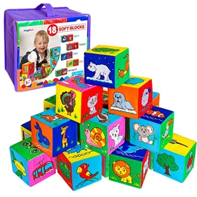 Image de magdum 18 PCS Animaux Cube D&#039;activité Bébé Jouet Montessori Bebe 6 12 Mois A Empiler Jeux Eveil De Dentition pour
