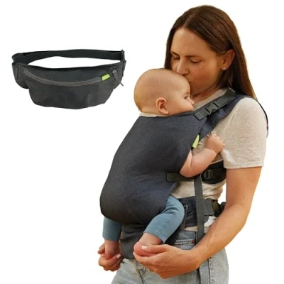 Image de Infantino Fold &amp; Go Porte bébé 2 en 1, Compact et Léger, Réglable, pour Bébés de 5,5 à 18 kg, Gris