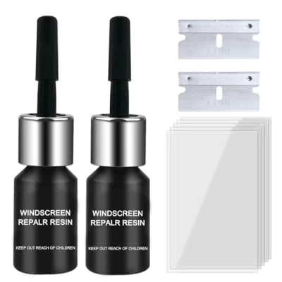 Image de Kit Reparation Pare Brise,Outil Réparation Brise,Kit Verre Fissures,Liquide Verre,Reparation pour Fissures,Yeux Taureau,Fissures en Forme D&#039;étoile(2PCS)