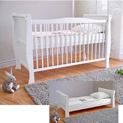 Image de lit bébé avec Matelas en Mousse Aloe Vera Réglables Hauteur Blanc Transformable Enfant