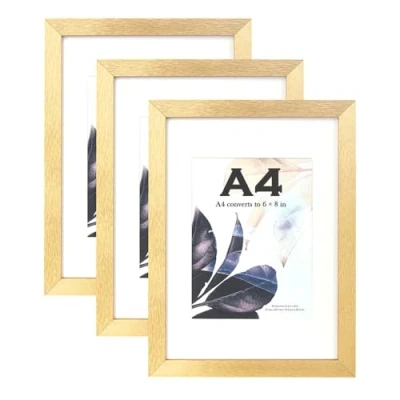 Image de Scholar Tree Lot de 3 cadres photo A4 en bois doré avec support, cadre A4, pour certificat, autoportant et à fixer au mur