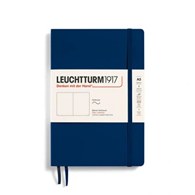 Image de LEUCHTTURM1917 362864 Carnet de notes Medium (A5), couverture souple, 123 pages numérotées, Navy, blanc