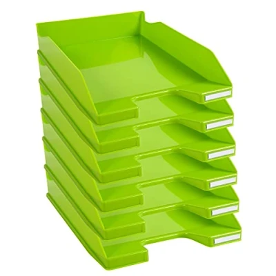 Image de Exacompta Réf. 113225D Lot de 6 corbeilles à courrier COMBO MIDI dimensions utiles 34 x 25 6,5 cm pour documents au format A4 + couleur vert anis glossy