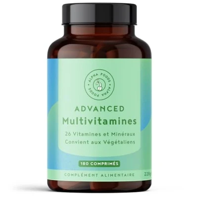 Image de Multivitamines et Minéraux 180 Comprimés Vegan 26 Vitamines &amp; Mineraux avec Vitamine A B C D E K Calcium Magnesium Zinc Fer Iode Immunité, Fatigue Peau pour Femme Homme Alpha Foods
