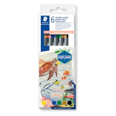 Image de STAEDTLER 3001 6 feutres double Pointe de coloriage aquarellables assortis pinceau 1 mm fine 0,5 0,8 Edition Design Journey Etui carton C6 2