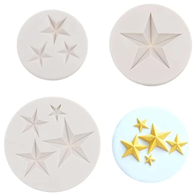 Image de Lot de 3 moules en silicone forme d&#039;étoile à cinq branches pour décoration gâteaux, glaçage, bonbons, argile polymère, projets d&#039;artisanat
